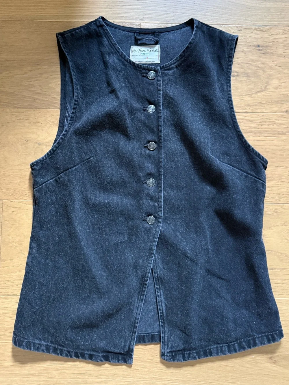 We The Free Black Washed Denim Button Front Tank - Picture 2 of 4